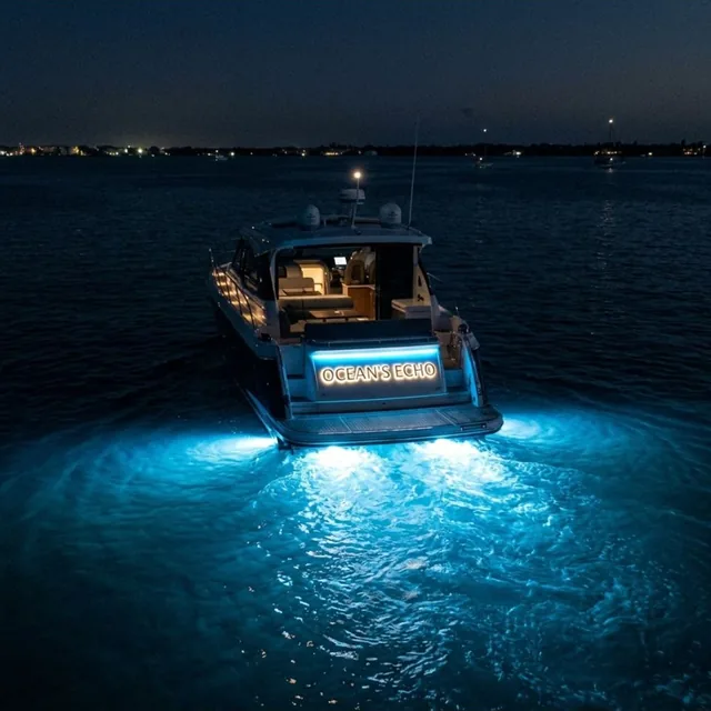 Bateau de nuit avec éclairage LED sous-marin bleu — Prestige Nautic